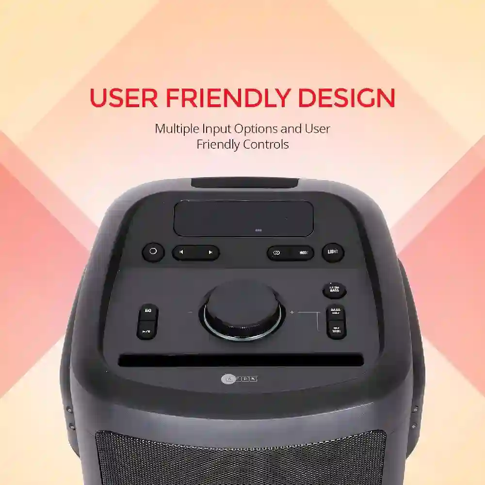 Afra 300W Portable Party Speaker with Karaoke Microphone, Bluetooth 5.0, FM Radio, LED Lights, Black - AF-300PSBK - Image 3