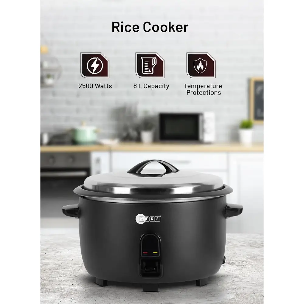 Afra 8L Rice Cooker 2500W with Keep Warm Function, Measuring Cup & Spoon, Black - AF-8025RCBK - Image 3