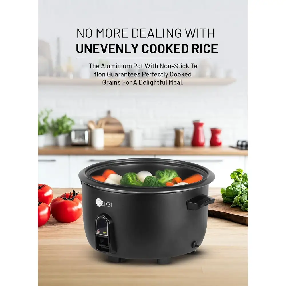 Afra 8L Rice Cooker 2500W with Keep Warm Function, Measuring Cup & Spoon, Black - AF-8025RCBK - Image 4