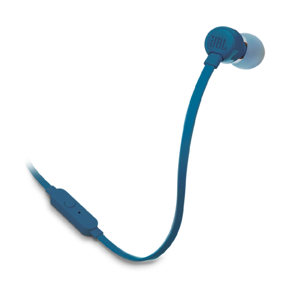 JBL Tune 110 Wired In-Ear Earphones with JBL Pure Bass Sound, Built-in Microphone, Flat Tangle-Free Cable, Blue - JBLT110BLUE