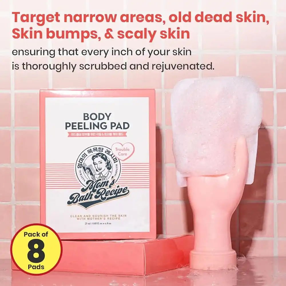Moms Bath Recipe Body Peeling Pad Trouble Care Set of 8 - Acne Remover with BHA and Cica, Bubble Body Wash and Exfoliating Gloves (White) - Image 5