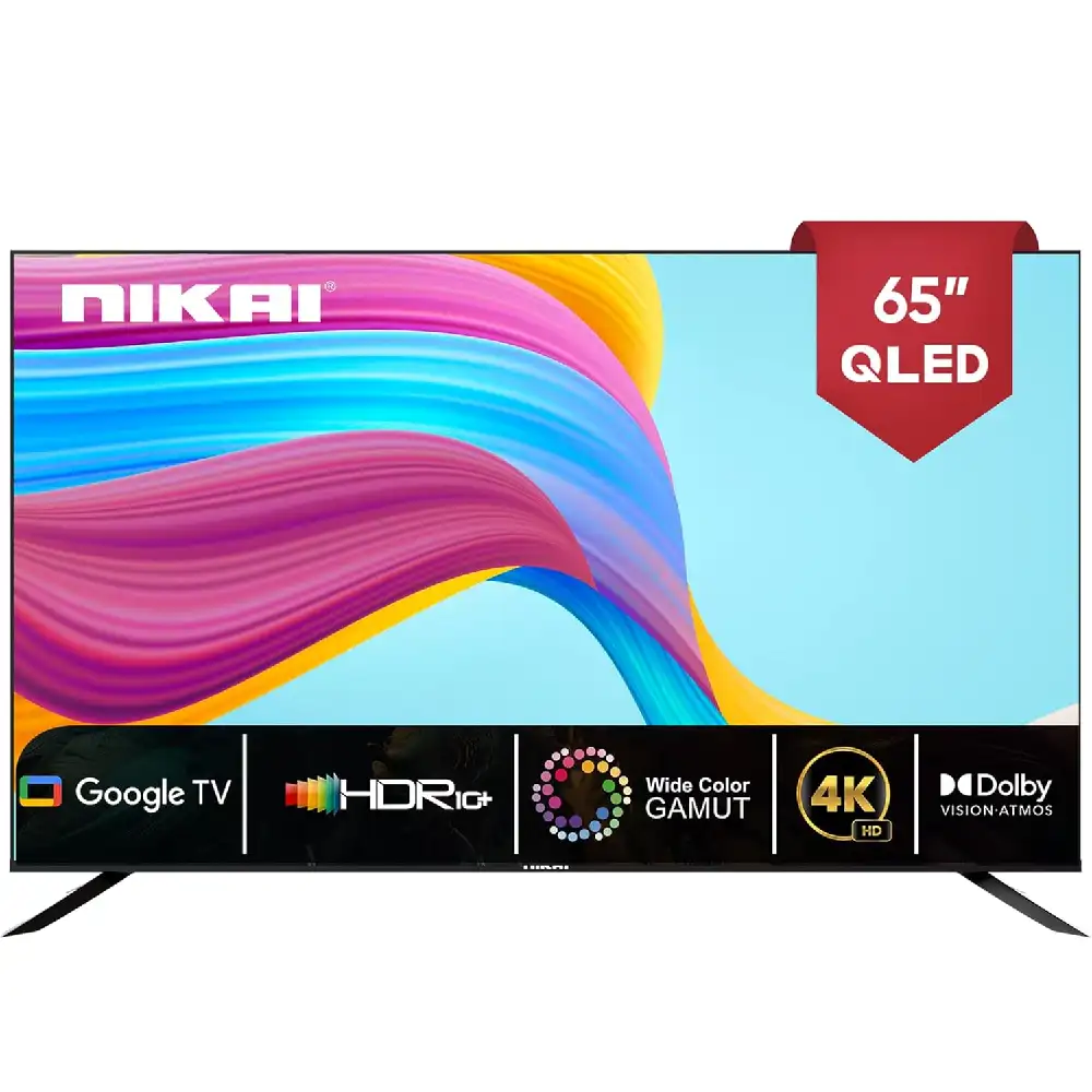 Nikai 65 Inch 4K QLED Ultra HD Smart Google TV, Hands Free Voice Control, Game Master, Dolby Vision + Atmos, 4K HDR10+, Effortless Connectivity with Android & Apple devices - NPROG65QLED1