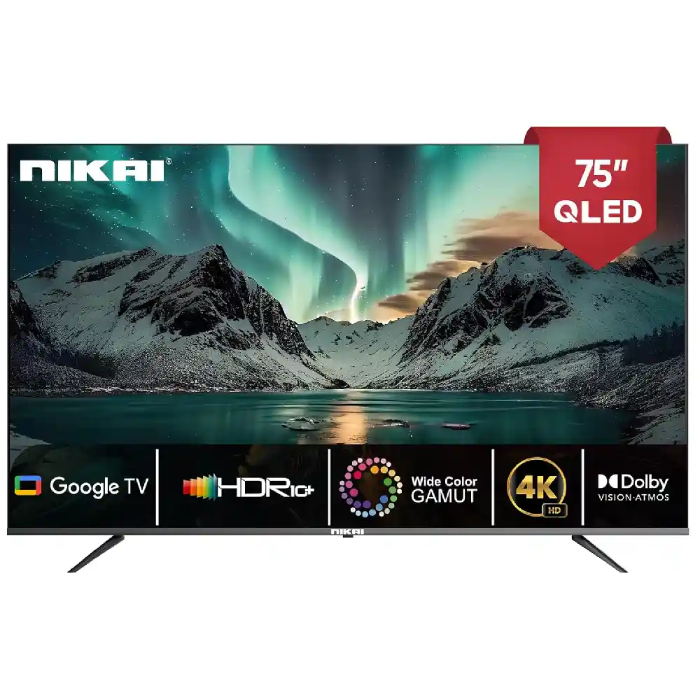 Nikai 75 Inch 4K QLED Ultra HD Smart Google TV, Hands-Free Voice Control, Game Master, Dolby Vision + Atmos, 4K HDR10+, Effortless Connectivity with Android & Apple devices - NPROG75QLED1