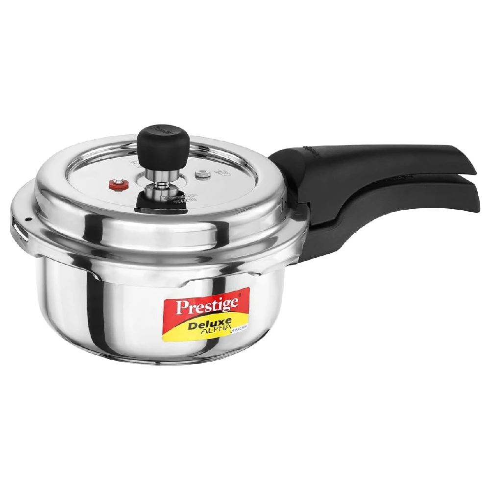 Prestige Deluxe Alpha Svachh Stainless Steel Pressure Cooker 2L with Deep Lid, Triply Base, Outer Lid, Gas & Induction Compatible, Silver - MPD20247