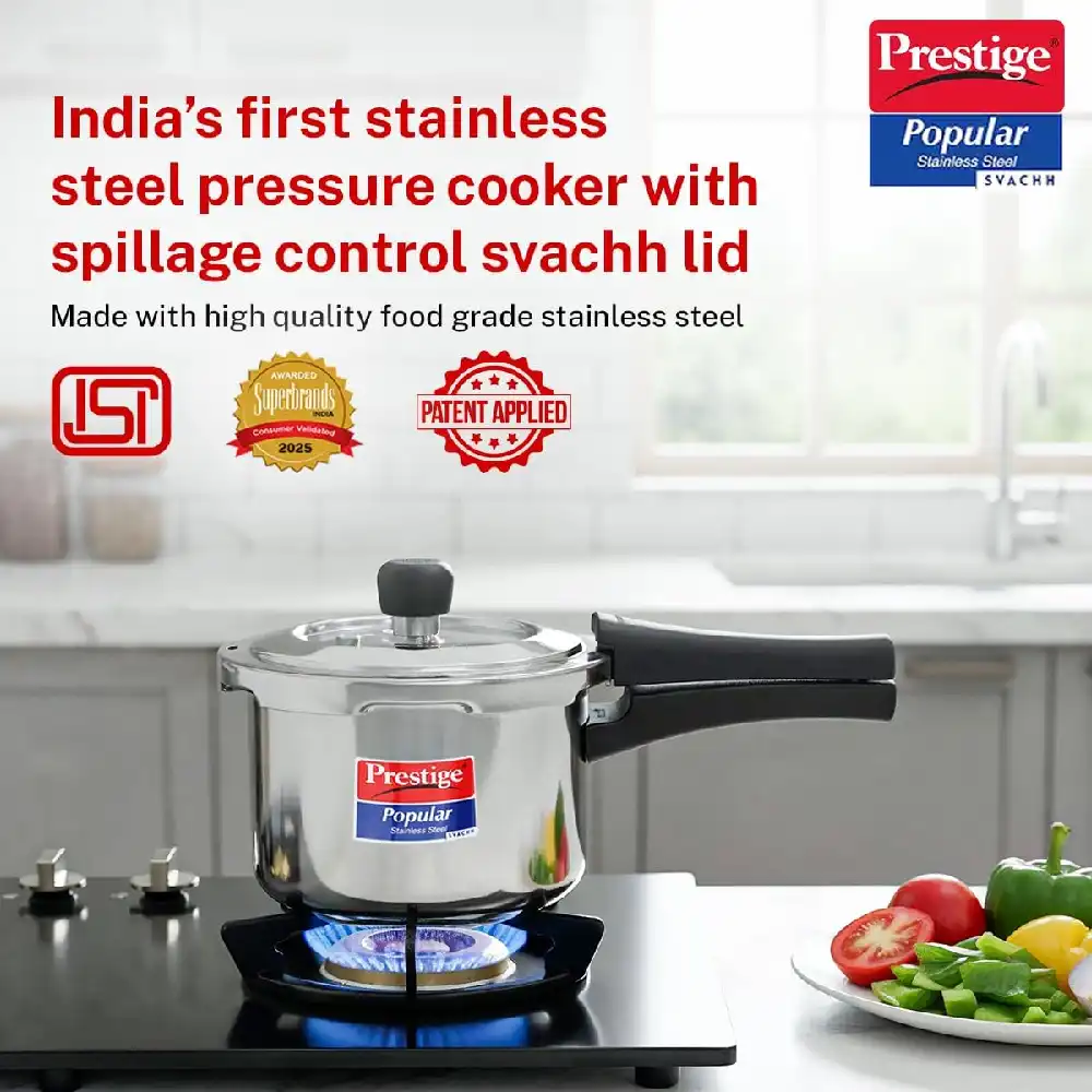 Prestige Popular Svachh Stainless Steel Pressure Cooker 1.5L with Deep Lid, Outer Lid, Gas & Induction Compatible, Silver - MPP20192 - Image 2