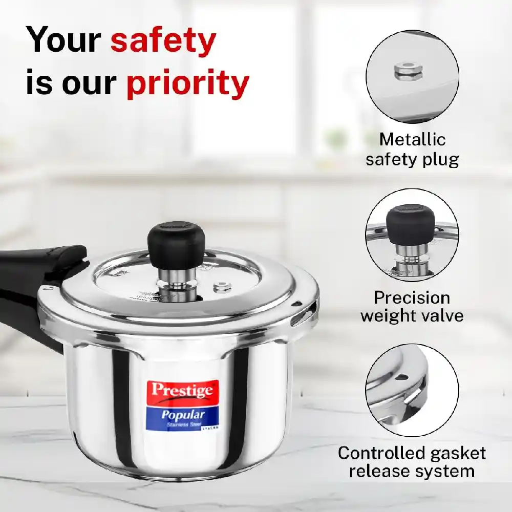 Prestige Popular Svachh Stainless Steel Pressure Cooker 1.5L with Deep Lid, Outer Lid, Gas & Induction Compatible, Silver - MPP20192 - Image 5