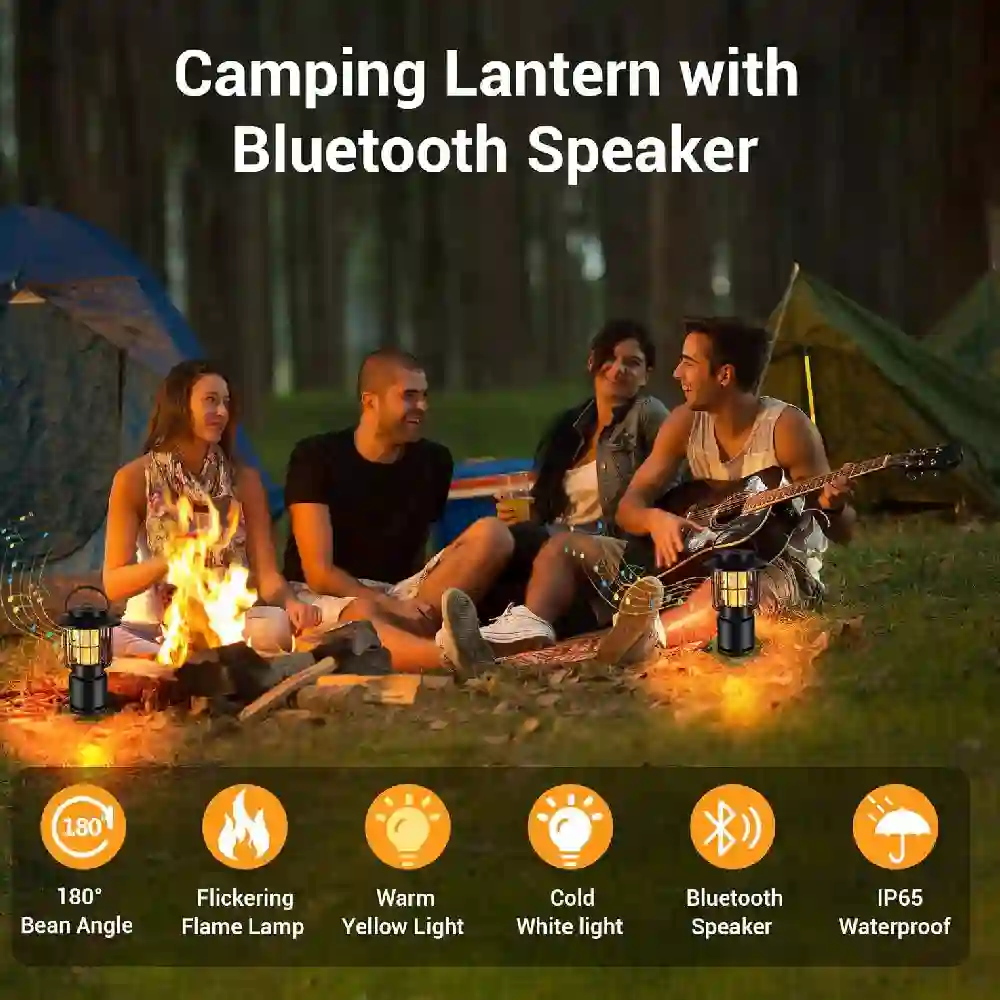 Yeelight Camping Lamp with Bluetooth Speaker, Rechargeable LED Outdoor Lantern, IPX5 Waterproof, Black - Image 5