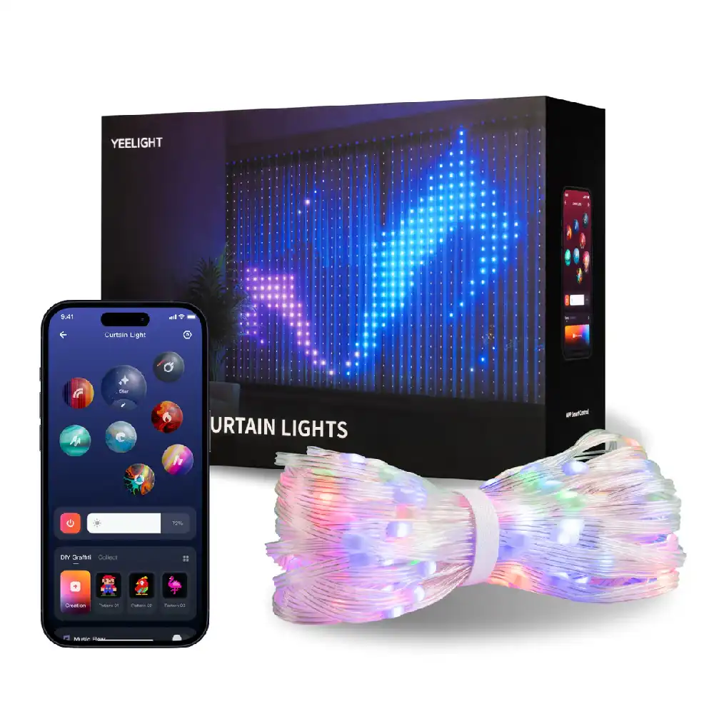Yeelight Smart RGBIC Curtain Lights 1.5 x 2m, 475 LEDs, Bluetooth App Control, Music Sync, IP65 Waterproof - YLYDD-0053