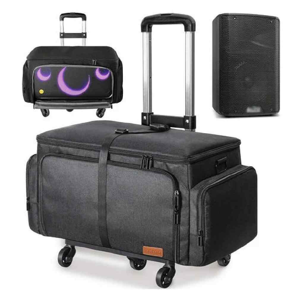 Ikarao IK-X1TRLYBAG Rolling Speaker Bag with Folding Hand Truck-10mm Thick Padded Protective Carrying Case for Karaoke Speaker, Portable Travel & Storage Solution