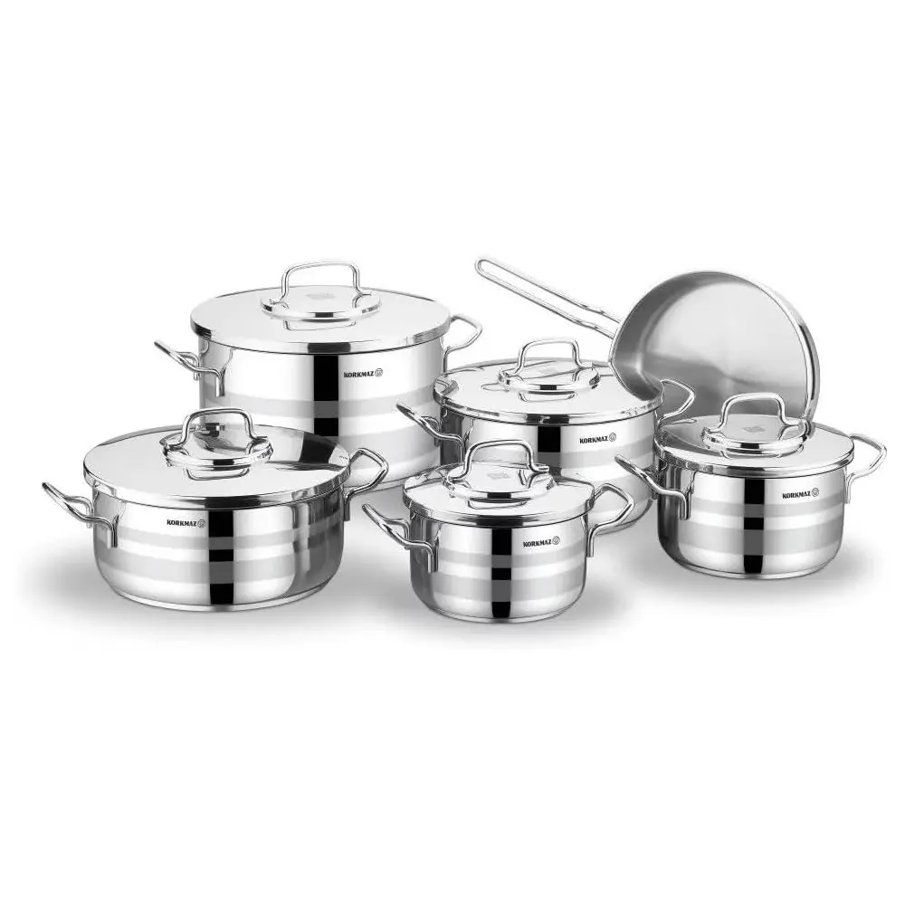 Korkmaz Astron 11-Piece Stainless Steel Cookware Set, Induction Compatible, Silver - KA2052