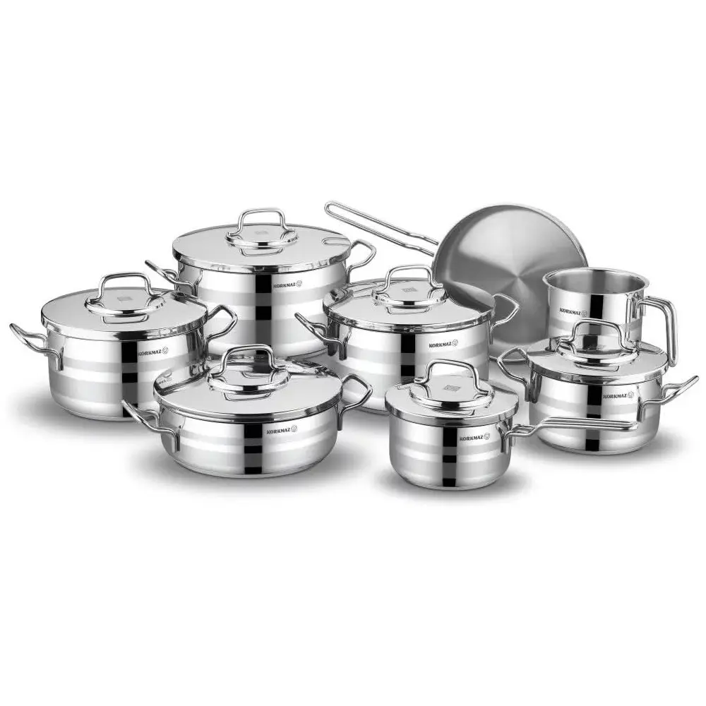 Korkmaz Astron 14-Piece Stainless Steel Cookware Set, Induction Compatible - KA2053