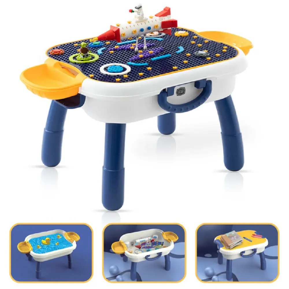 Little Story 4-in-1 Block Activity Table with Blocks, Foldable Multipurpose Study, Storage, Fishing & Block Table, Blue - LS_BLCTB_13BU