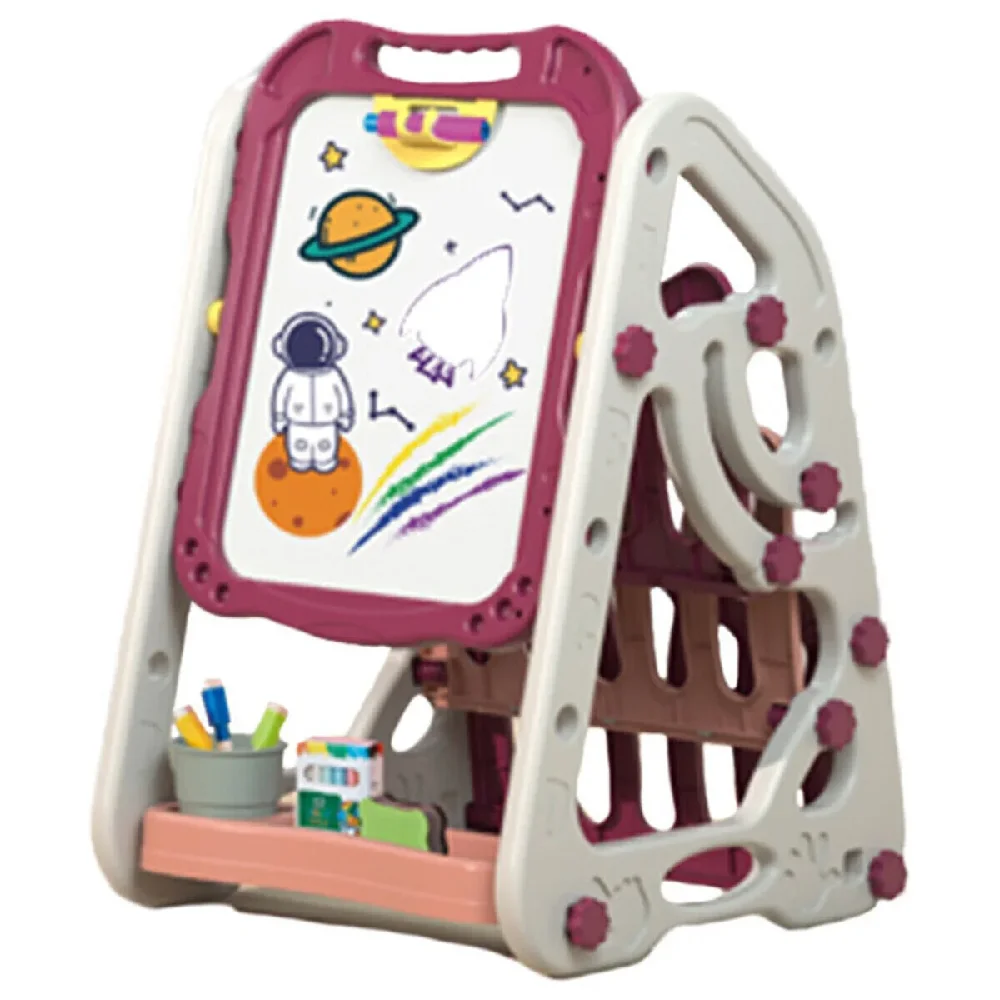 Little Story Double-Sided Multifunctional Magnetic Drawing & Learning Board with Bookshelf, Pink - LS_DSLB_PI