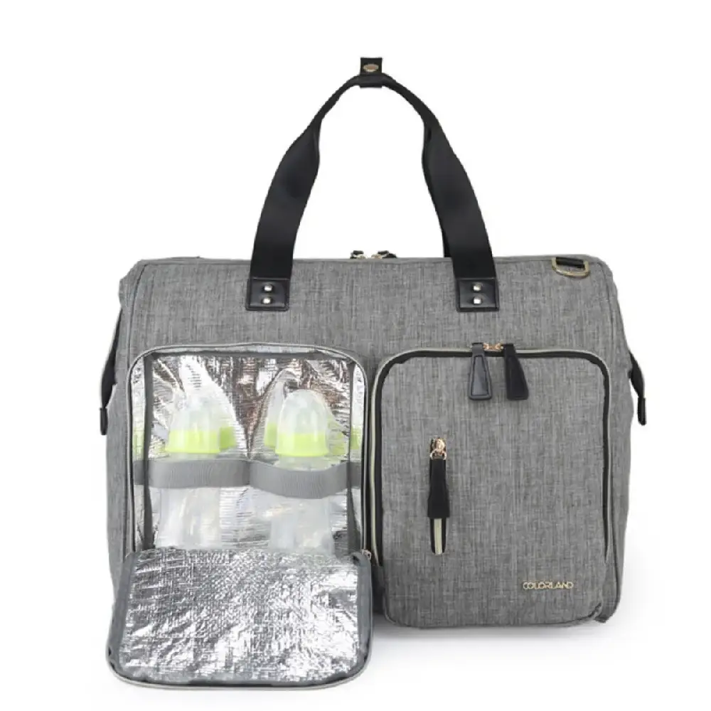 Little Story Gabrielle Mom Dad XL Travel Diaper Bag with Changing Mat, 30L Capacity, Insulated Bottle Pocket, Water-Resistant, Grey - LS_CLXLDP_GY