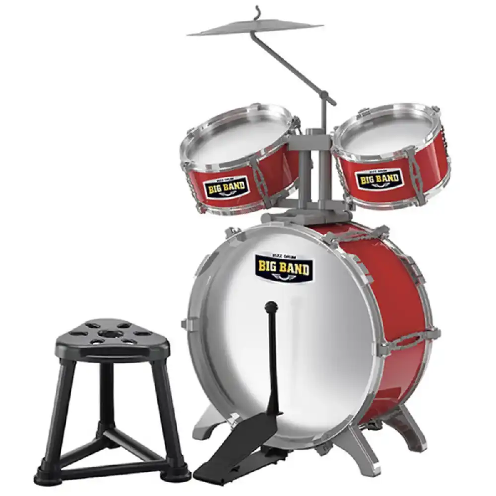 Little Story Kids Drum Set Musical Instrument with Stool, 3 Drums, Cymbal & Drumsticks, Red - LS_JZDR_RD