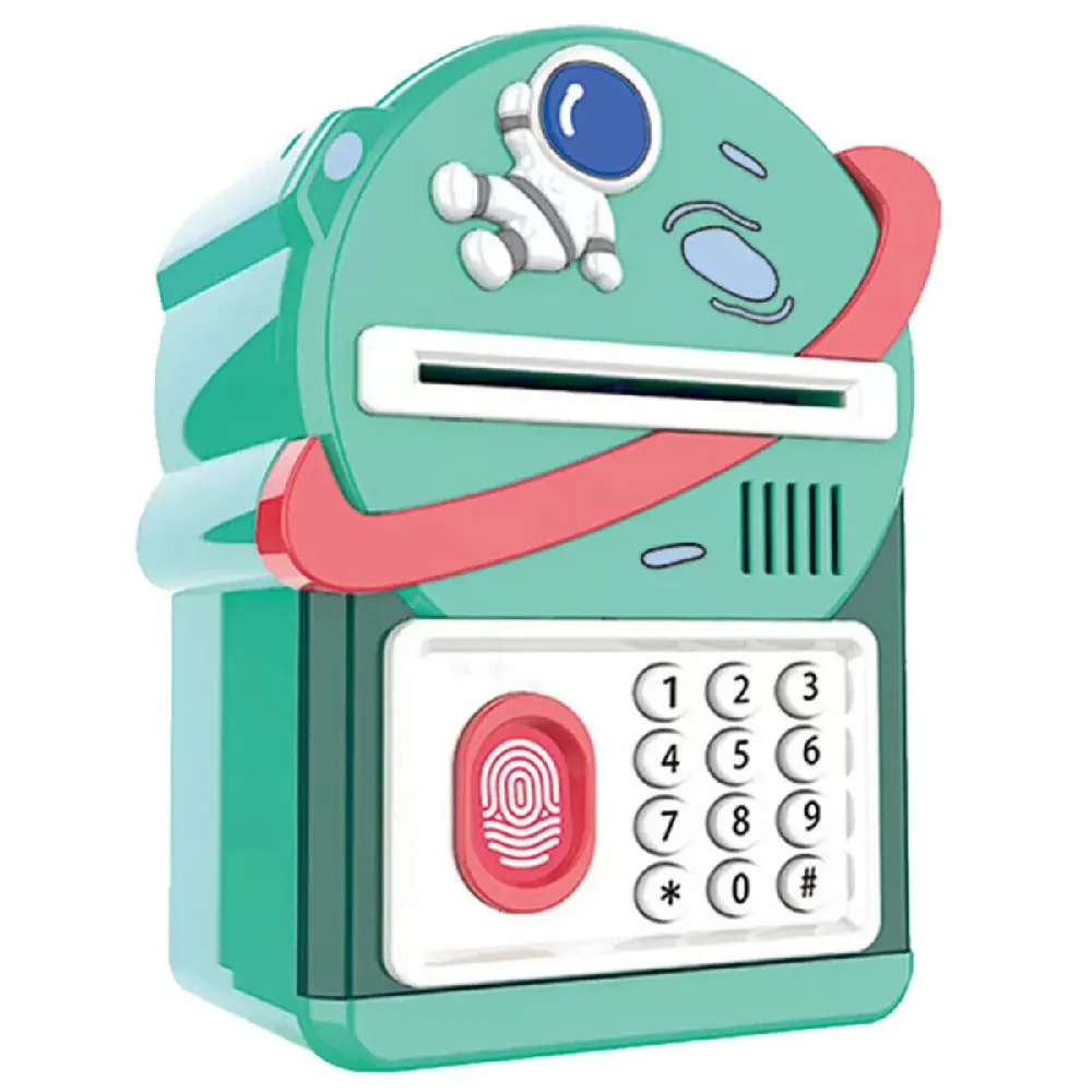 Little Story Lovely Piggy Bank with Fingerprint Lock & Music, Astronaut Green - LS_PIGB_LBU