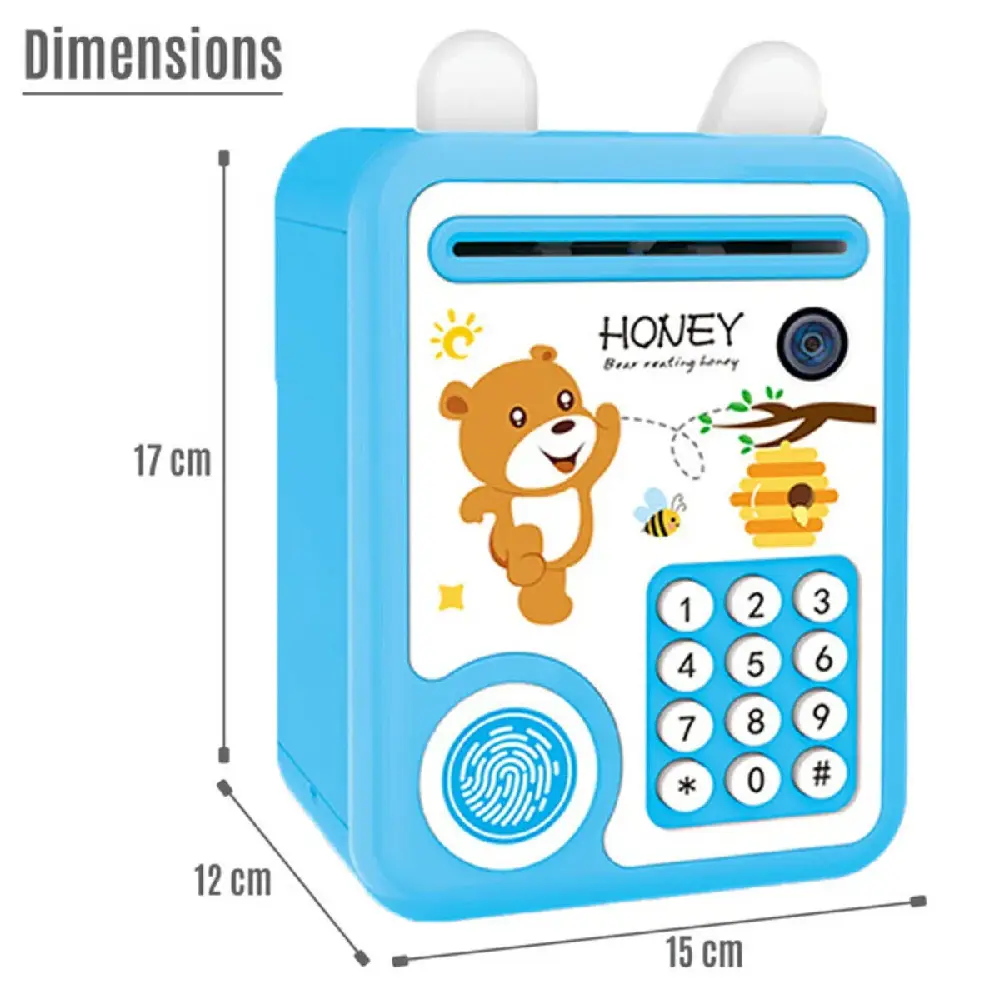 Little Story Lovely Piggy Bank with Fingerprint Lock & Music, Bear Blue - LS_APIGB_BU - Image 4