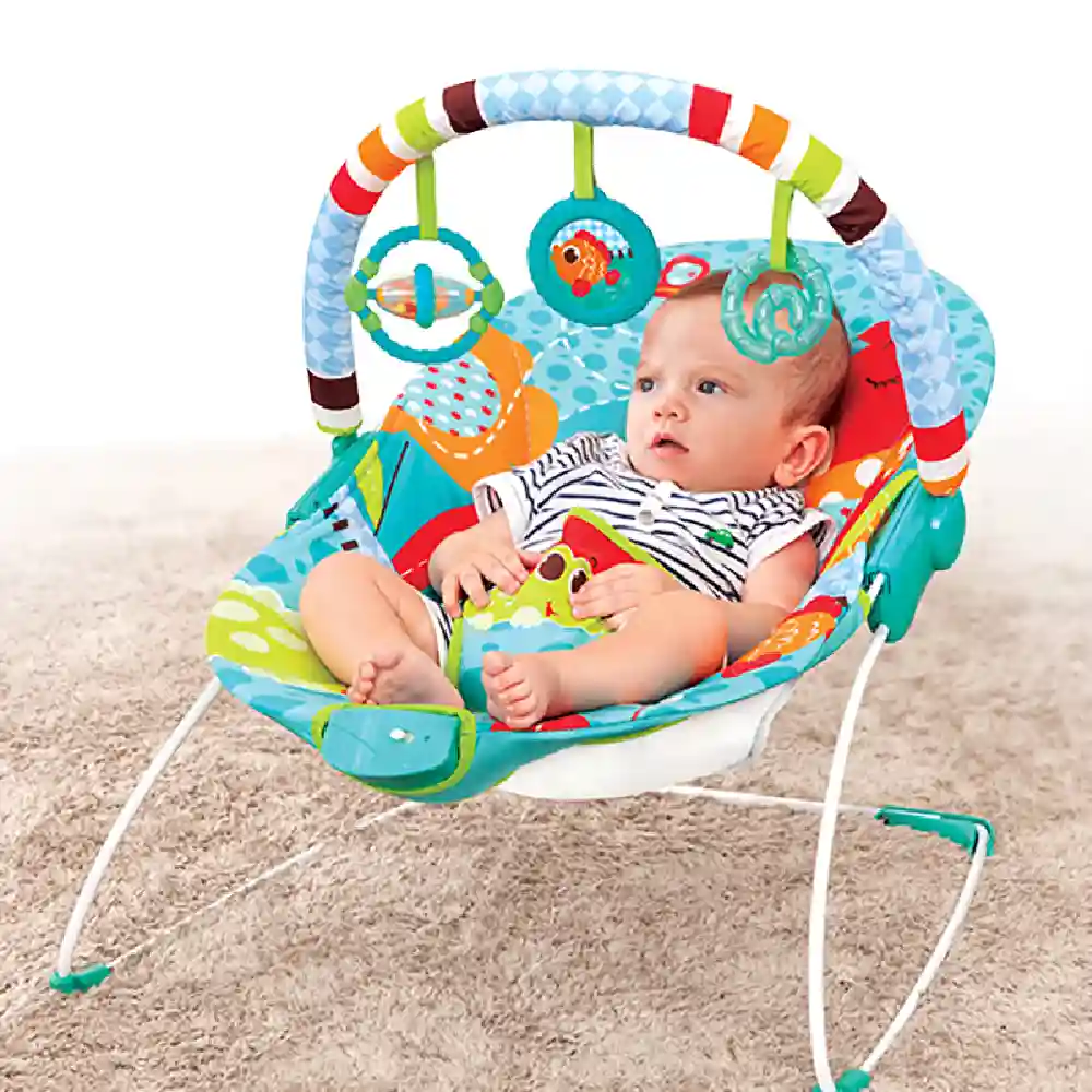 Mastela Bouncer Rocker with Gentle Vibration, 3-Point Safety Harness & Removable Toy Bar, Mint Green - LBB6750 - Image 2