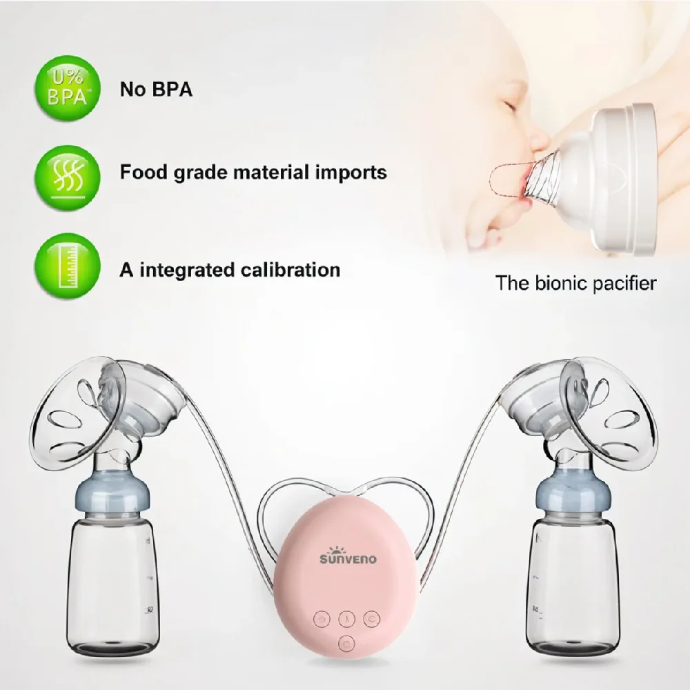 Sunveno Automatic Dual Breast Pump, Double Electric Pump with Controller, 2 Modes, 220ml Storage, 150ml Bottles, USB Charging, BPA-Free, White - SN_BPDSA_WH - Image 7