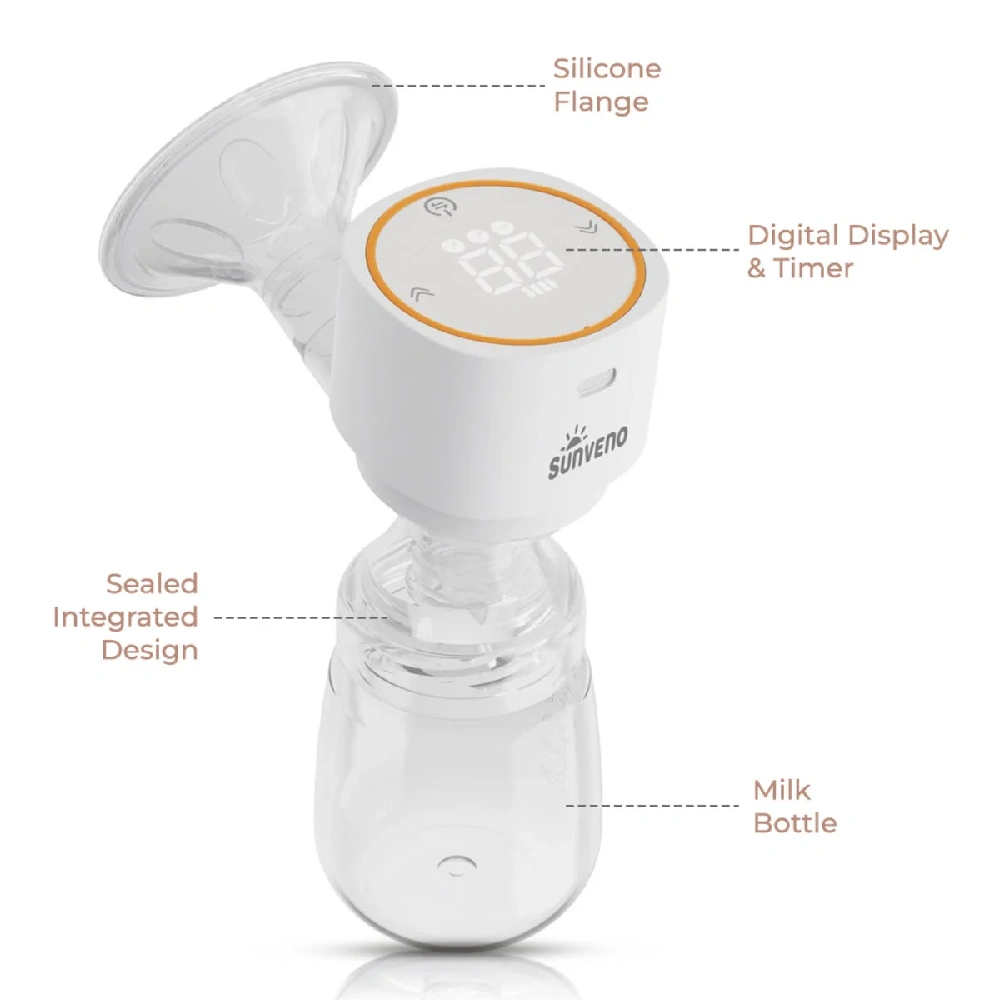 Sunveno Automatic Smart Single Breast Pump, Built-in Controller, 3 Modes, 220ml Storage, Rechargeable Battery, Bluetooth, BPA-Free, White - SN_BPSSA_WH - Image 2
