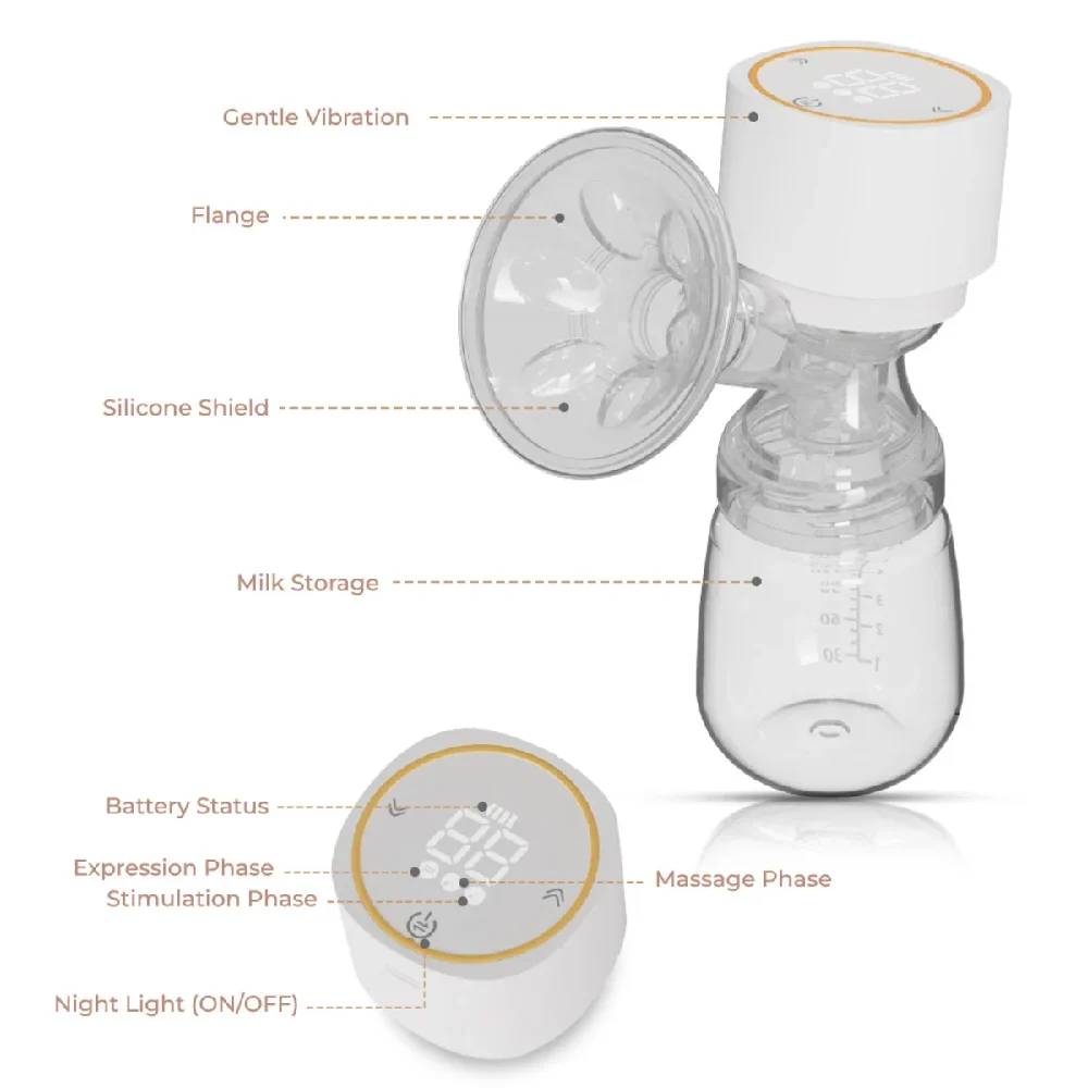 Sunveno Automatic Smart Single Breast Pump, Built-in Controller, 3 Modes, 220ml Storage, Rechargeable Battery, Bluetooth, BPA-Free, White - SN_BPSSA_WH - Image 3