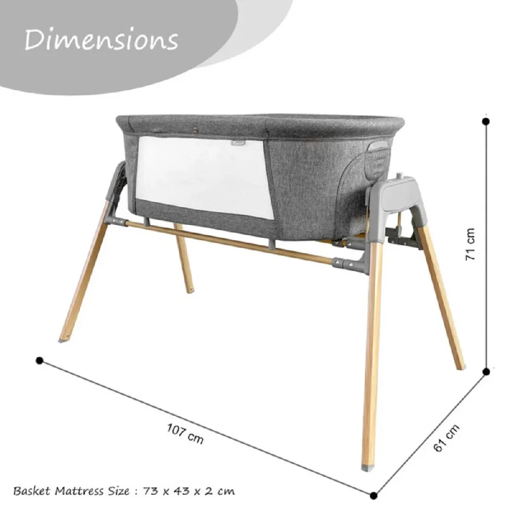 Teknum 3-in-1 Baby Rocker Bassinet & Infant Crib with Mosquito Net, Washable Mattress, Detachable Sleeping Basket, Carry Bag, Grey - TK_3IN1RKBS_GY - Image 8