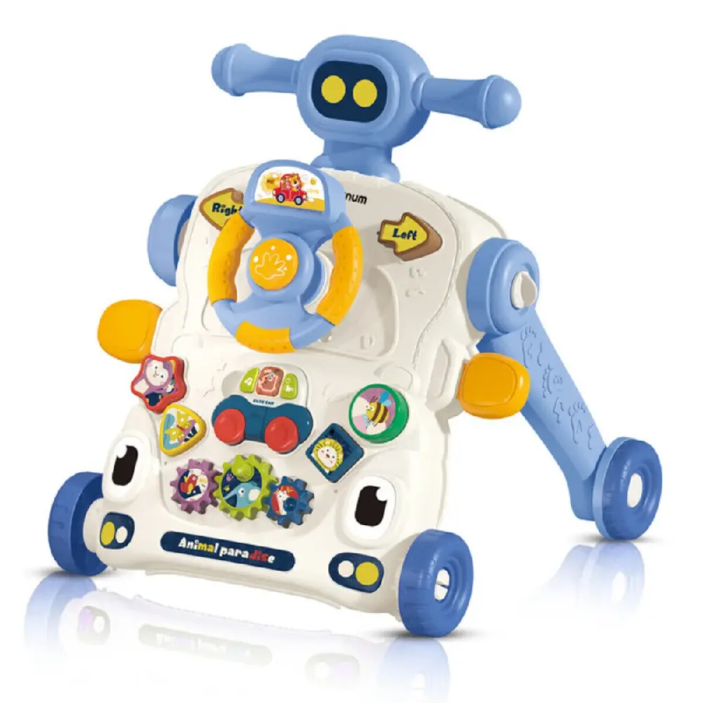 Teknum 3-in-1 Baby Walker, Learning Table & Game Panel with Musical Keyboard, Rotating Toys & Anti-Skid Wheels, Blue - TK_3in1WA_BU