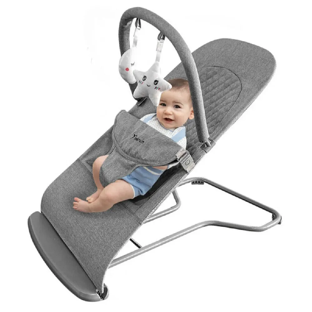 Teknum 3-Stage Baby Bouncer & Recliner Seat with 3-Point Padded Safety Belt, Hanging Toys, Washable Fabric, Foldable Design, Grey - TK_3SBO_GY - Image 4