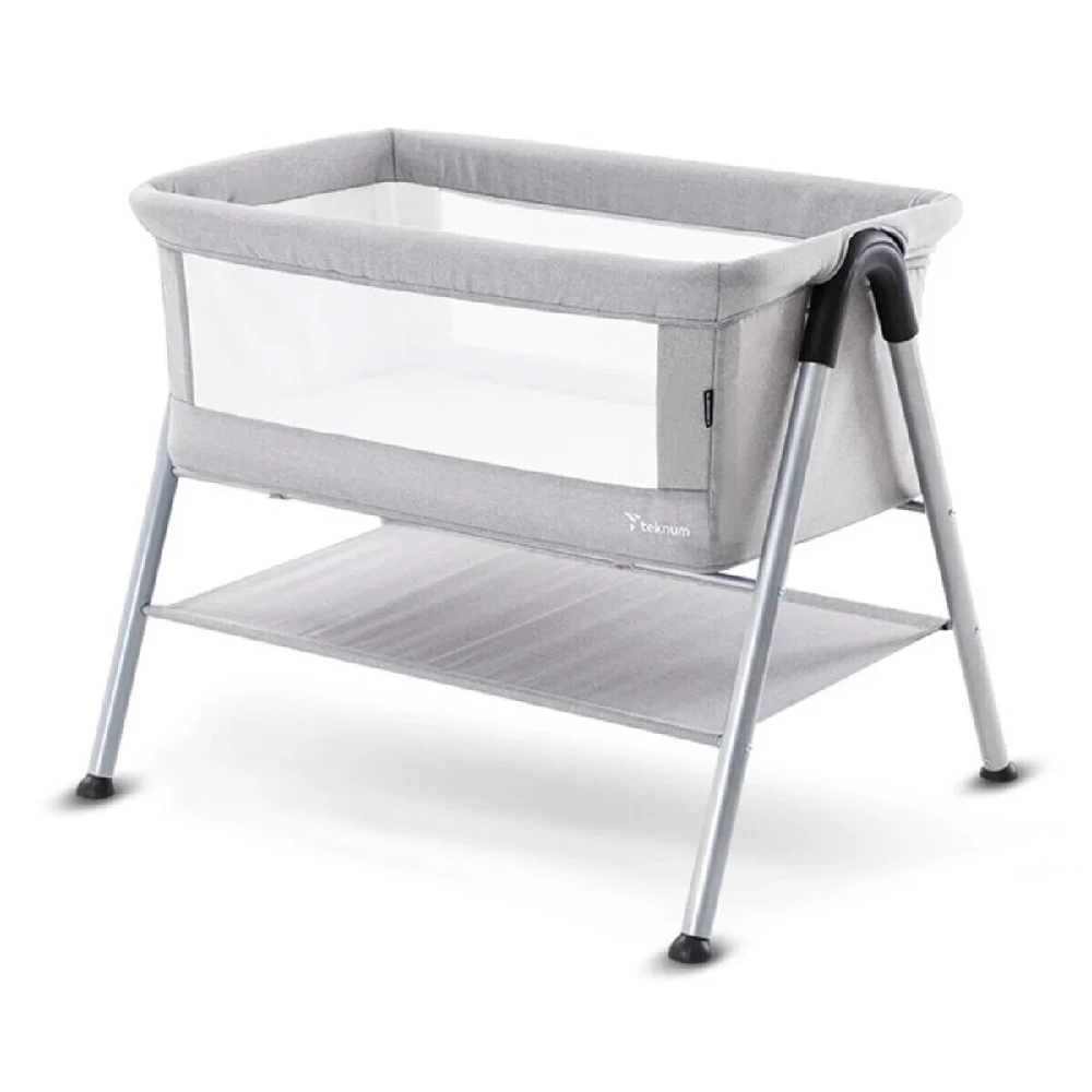 Teknum Sleepzen 2 Bedside Crib Bassinet, Breathable Mesh Design with Mattress & Storage Shelf, Newborn Baby Cot, Grey - TK_SLPZEN2_GY