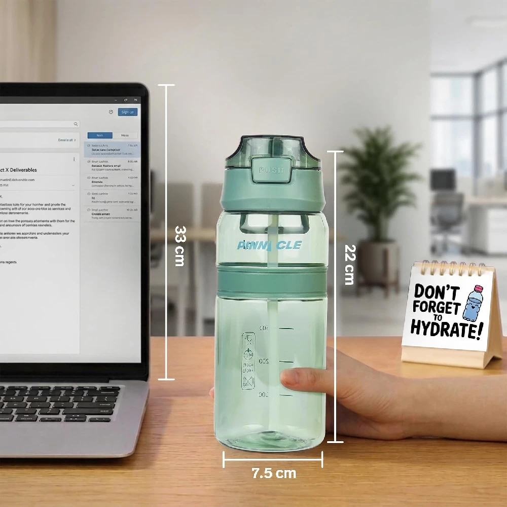 Winsor Pinnacle Quench 700ml Motivational Water Bottle, BPA-Free, Leak-Proof, Silicone Sipper, Green - WPHY-G-1007 - Image 2