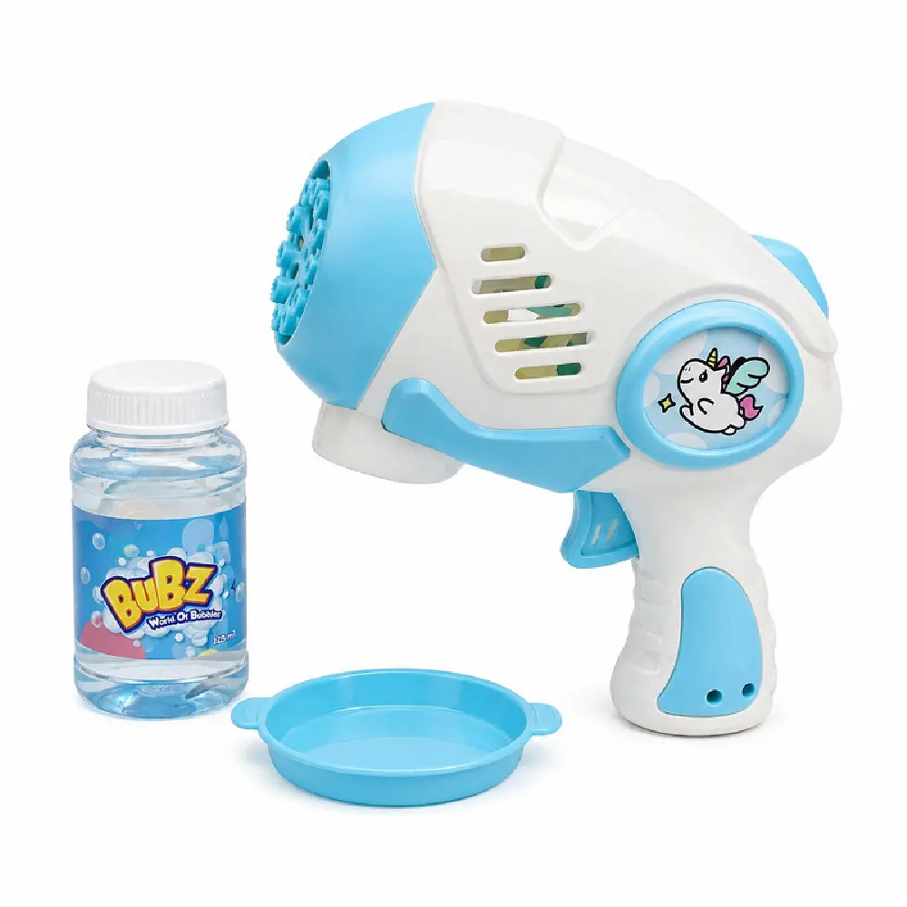 Bubz Automatic Space Bubble Gun with 5-Hole Bubble Output & LED Lights for Kids, Continuous Bubble Blaster, Blue - BBA368