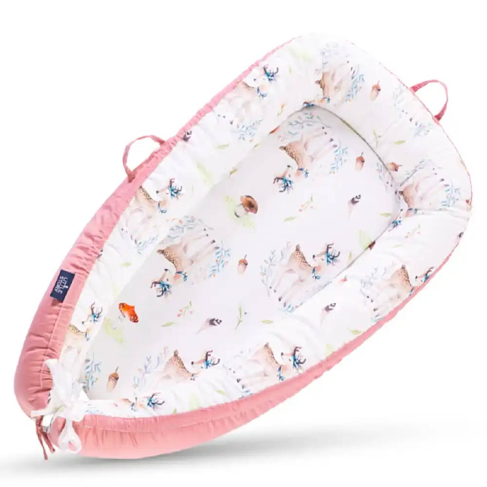 Little Story Newborn Baby Lounger Bed, Soft Breathable Cotton & Fiberfill, 4cm Mattress, Adjustable Snuggle Nest, Travel Bed, Reindeer - LS_NBLB17_MU