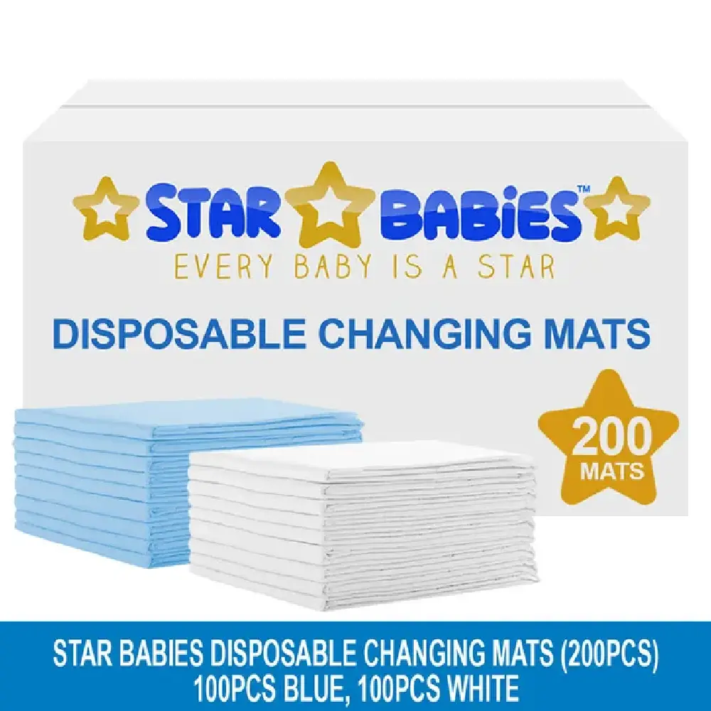 Star Babies Disposable Changing mats (45x60cm) Large 200 pcs - Blue-White - Image 2
