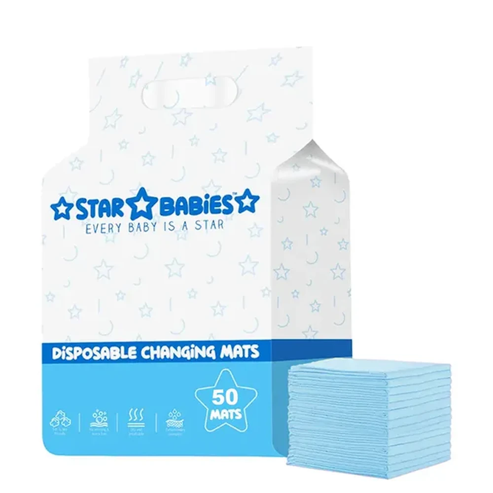 Star Babies Disposable Changing Mats - Blue - (33x45cm) - 50 Pcs