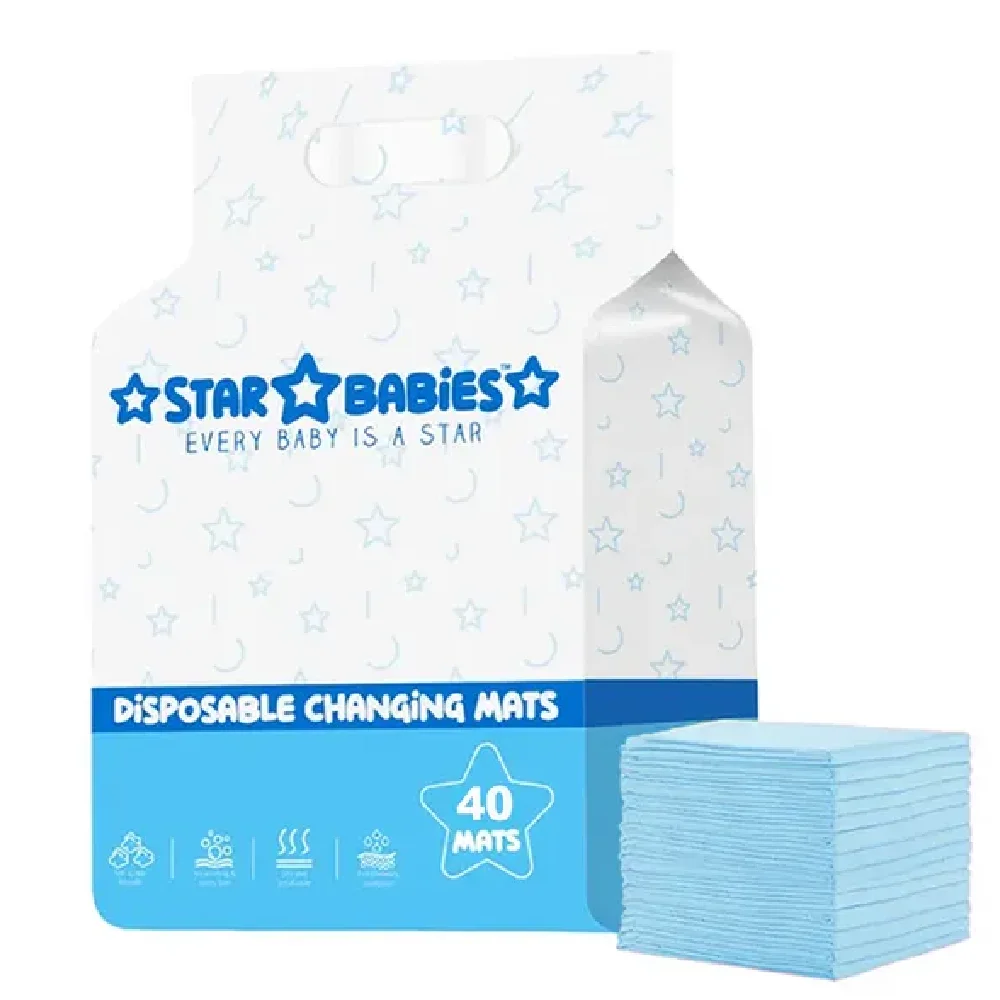 Star Babies Disposable Changing Mats - Blue - (60x60cm) - 40 Pcs
