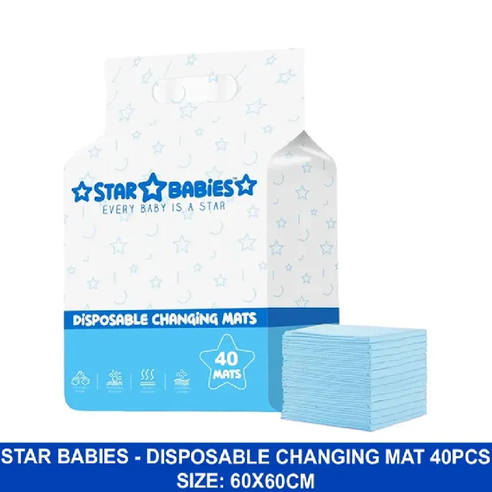Star Babies Disposable Changing Mats - Blue - (60x60cm) - 40 Pcs - Image 2
