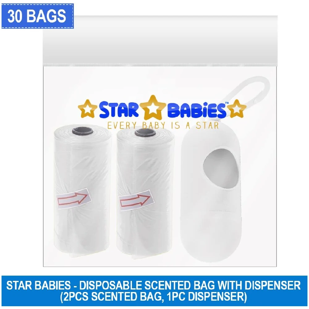 Star Babies Scented Nappy Bag With Dispenser Pack of 2x30 Bags - White - Image 2