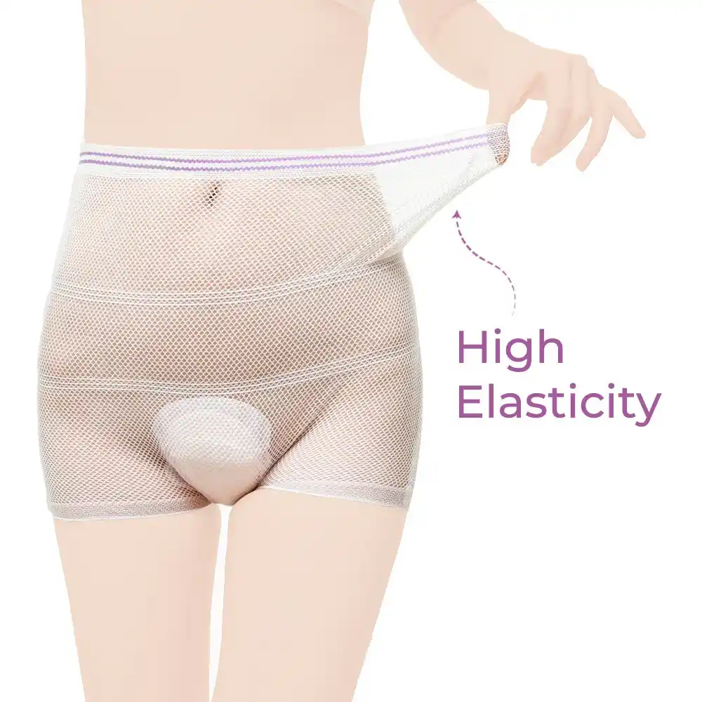 Sunveno Postpartum Mesh Underwear 5 Pieces, High-Waisted Breathable Disposable Panties for Postpartum Recovery, White, L - SN_DMP5L_WH - Image 3