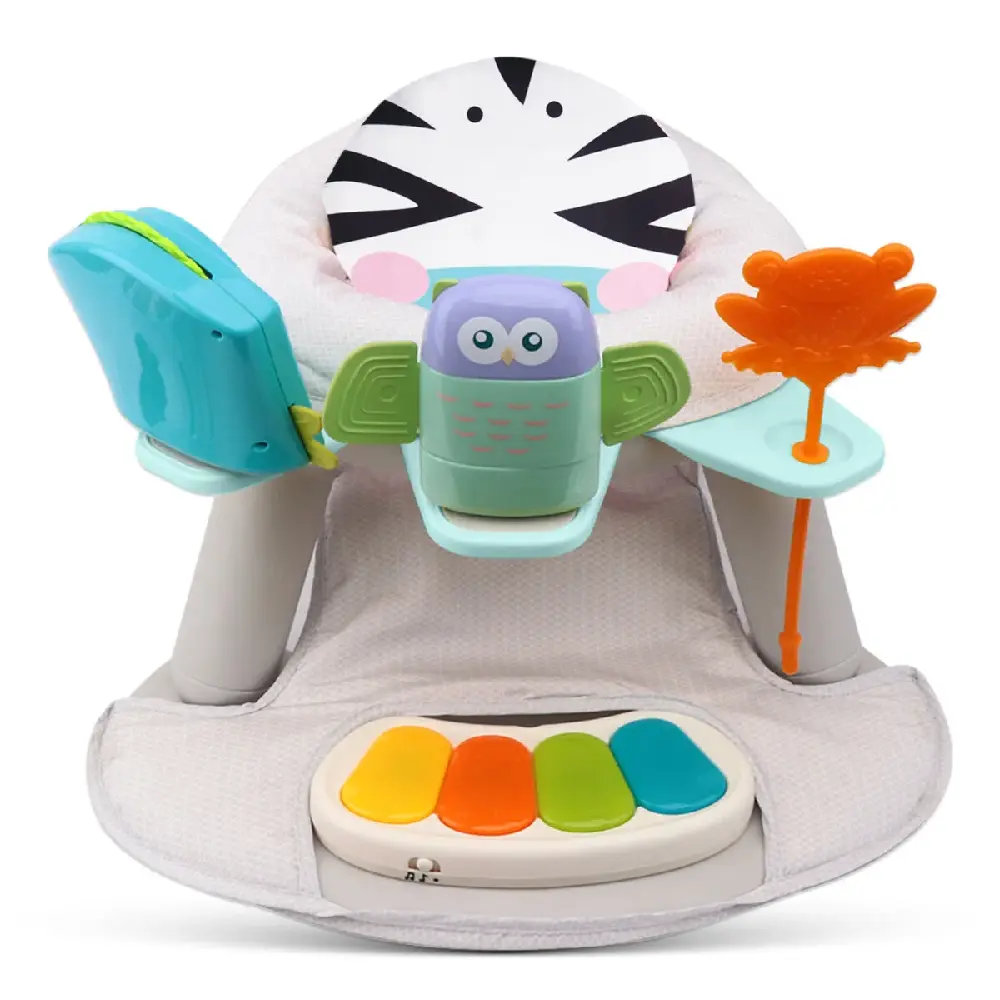 Teknum 2-in-1 Toddler Dining & Activity Chair with Pedal Piano, 360 Degree Rotating Seat, Musical Toys, Washable Seat Pad, Zebra - TK_DI&PP_ZE