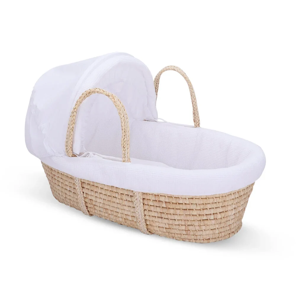 Teknum Moses Basket with Waffle Bedding, Canopy, Liner, Quilt & Mattress, Corn Husk, EN1466 Certified, 0-6 Months, Wooden Brown - TK_MABABE_BR