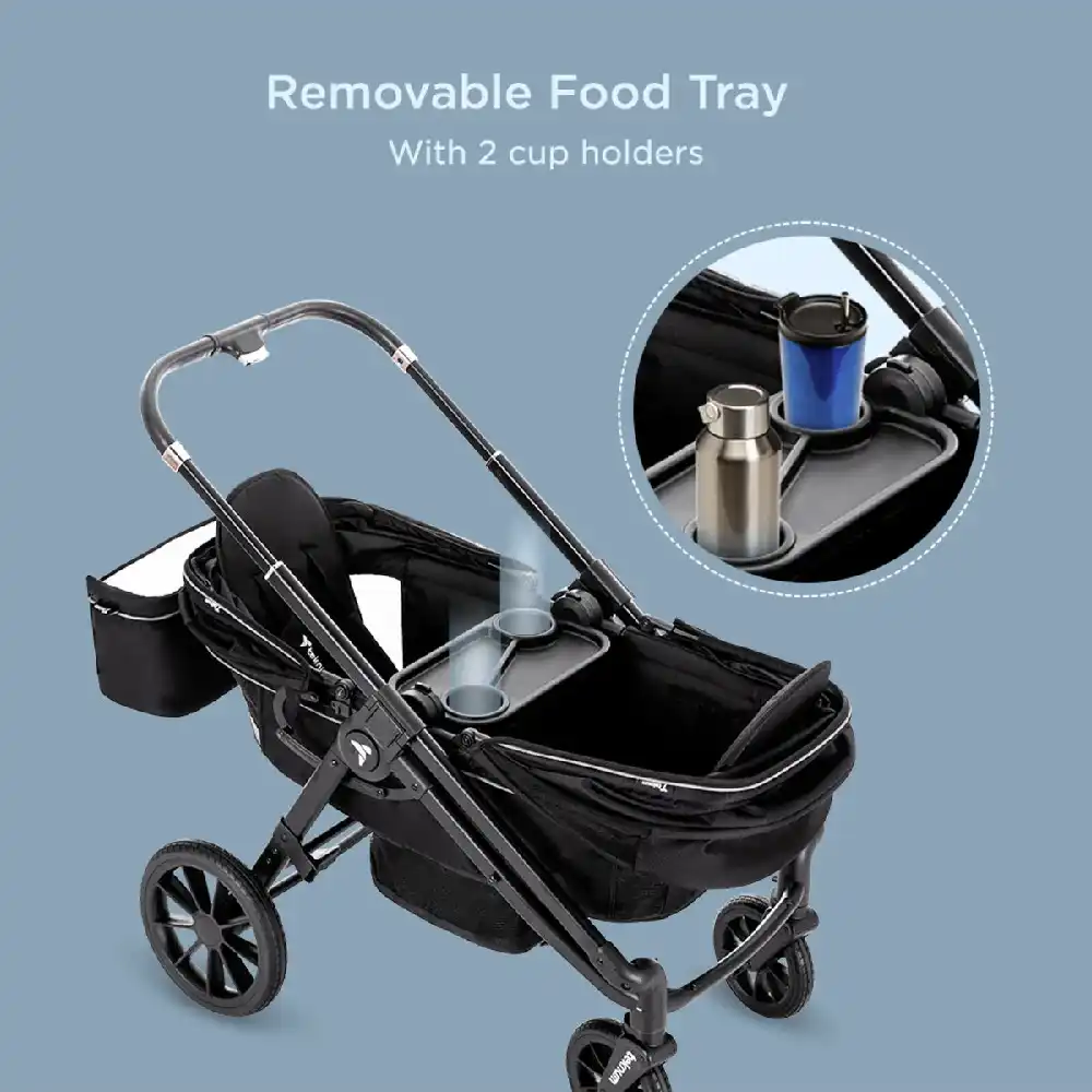 Teknum Reversible Wagon Stroller with Adjustable Handle, Feeding Tray & 44kg Capacity, Graphite Black - TK_STWAG_BK - Image 5