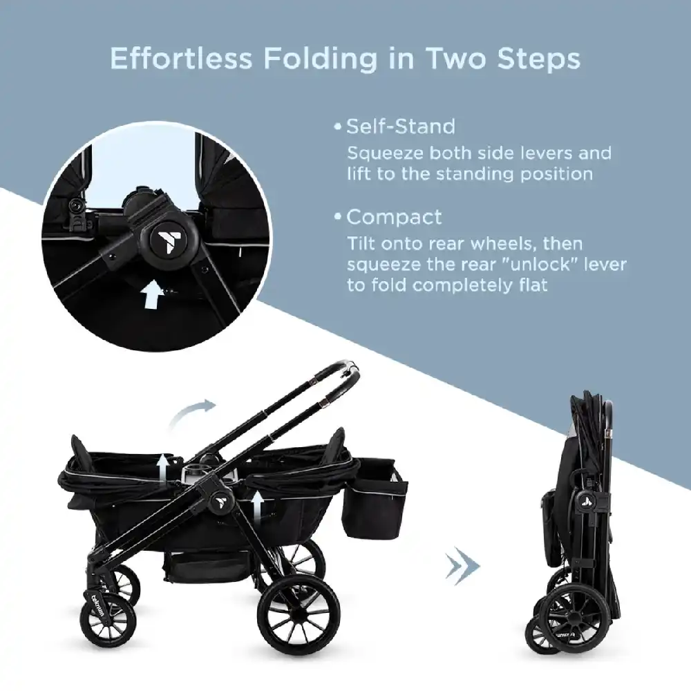Teknum Reversible Wagon Stroller with Adjustable Handle, Feeding Tray & 44kg Capacity, Graphite Black - TK_STWAG_BK - Image 7