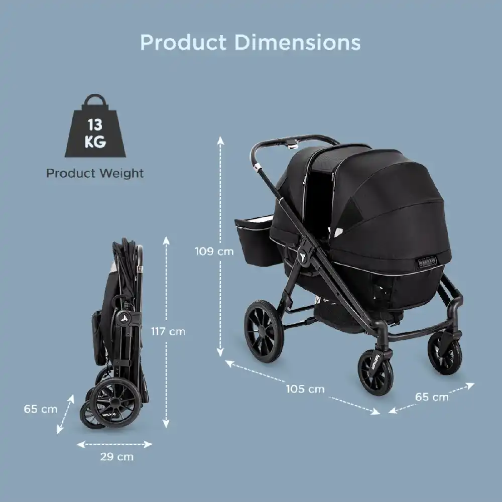 Teknum Reversible Wagon Stroller with Adjustable Handle, Feeding Tray & 44kg Capacity, Graphite Black - TK_STWAG_BK - Image 8
