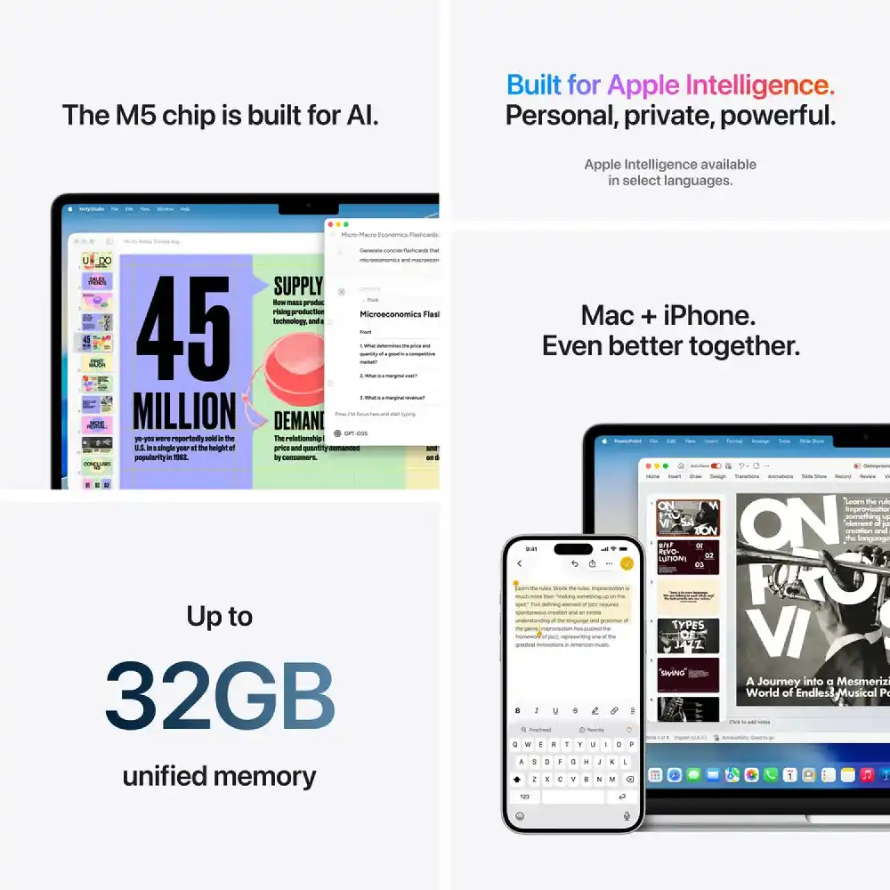 Apple MacBook Air M5 15.3-inch 16GB RAM 1TB SSD, 10-Core CPU, 10-Core GPU, Wi-Fi 7, English Keyboard, Midnight, MDVK4 - International Version - Image 7