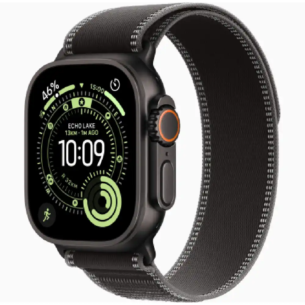 Apple Watch Ultra 3 49mm Cellular - Black Titanium Case with Black Charcoal Trail Loop, Always On Retina Display, ECG, Blood Oxygen, 100m Water Resistant - Middle East Version