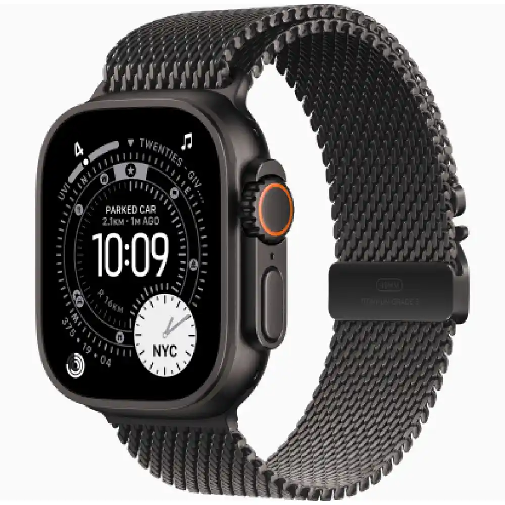 Apple Watch Ultra 3 49mm Cellular - Black Titanium Case with Black Milanese Loop, Always On Retina Display, ECG, Blood Oxygen, 100m Water Resistant - Middle East Version