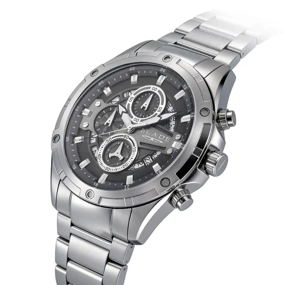 Blade Airfield Grey Delta Series 46mm Mens Chronograph Watch, 316 Stainless Steel Case, Grey Dial, Stainless Steel Band, Mineral Glass, 10ATM - 3715G2SGS - Image 3
