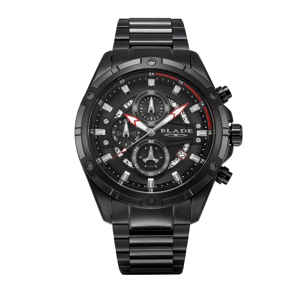 Blade Airfield Imprint Delta Series 46mm Mens Chronograph Watch, 316 Stainless Steel Case, PVD Black Finish, Black Dial, Stainless Steel Band, 10ATM - 3715G2NNN
