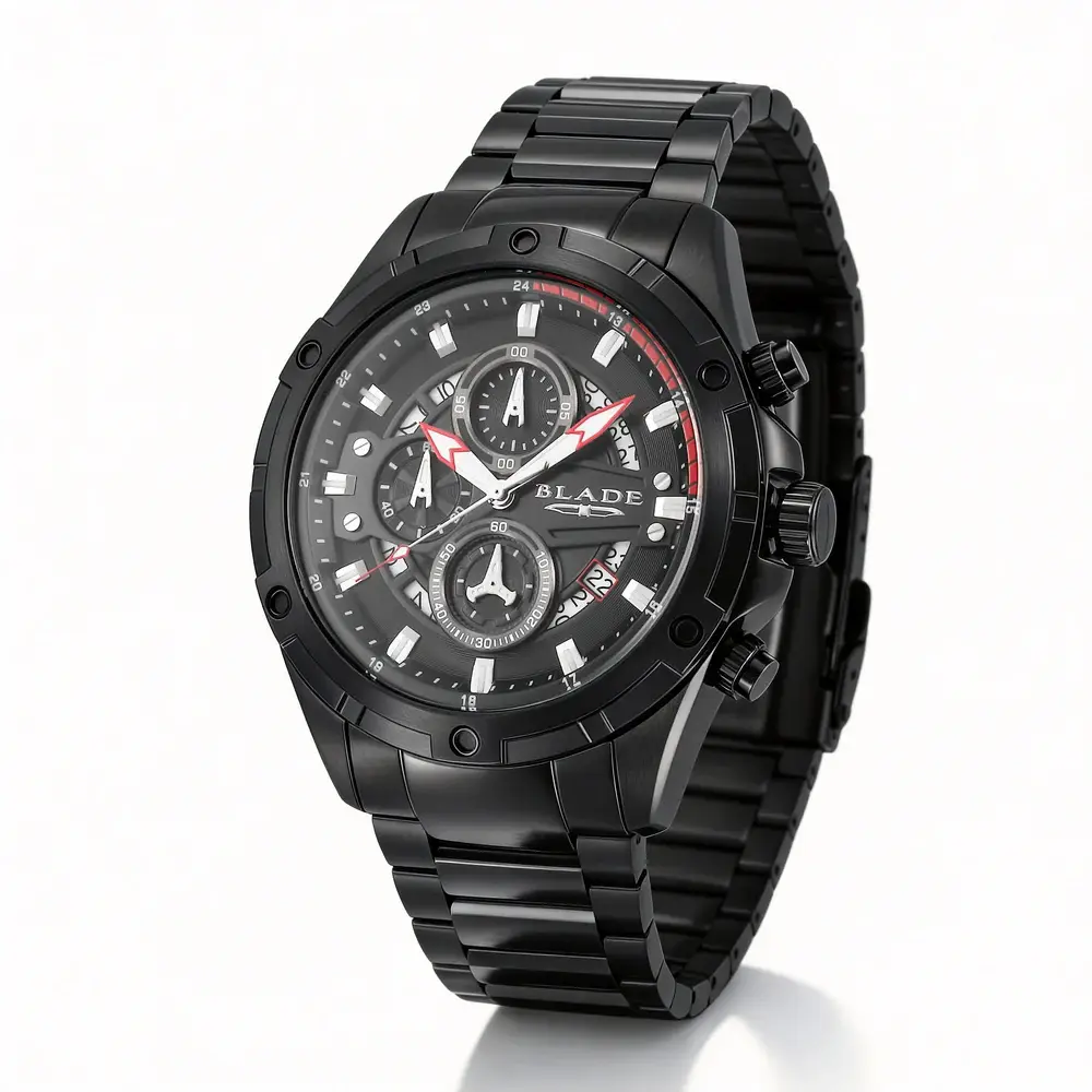 Blade Airfield Imprint Delta Series 46mm Mens Chronograph Watch, 316 Stainless Steel Case, PVD Black Finish, Black Dial, Stainless Steel Band, 10ATM - 3715G2NNN - Image 3