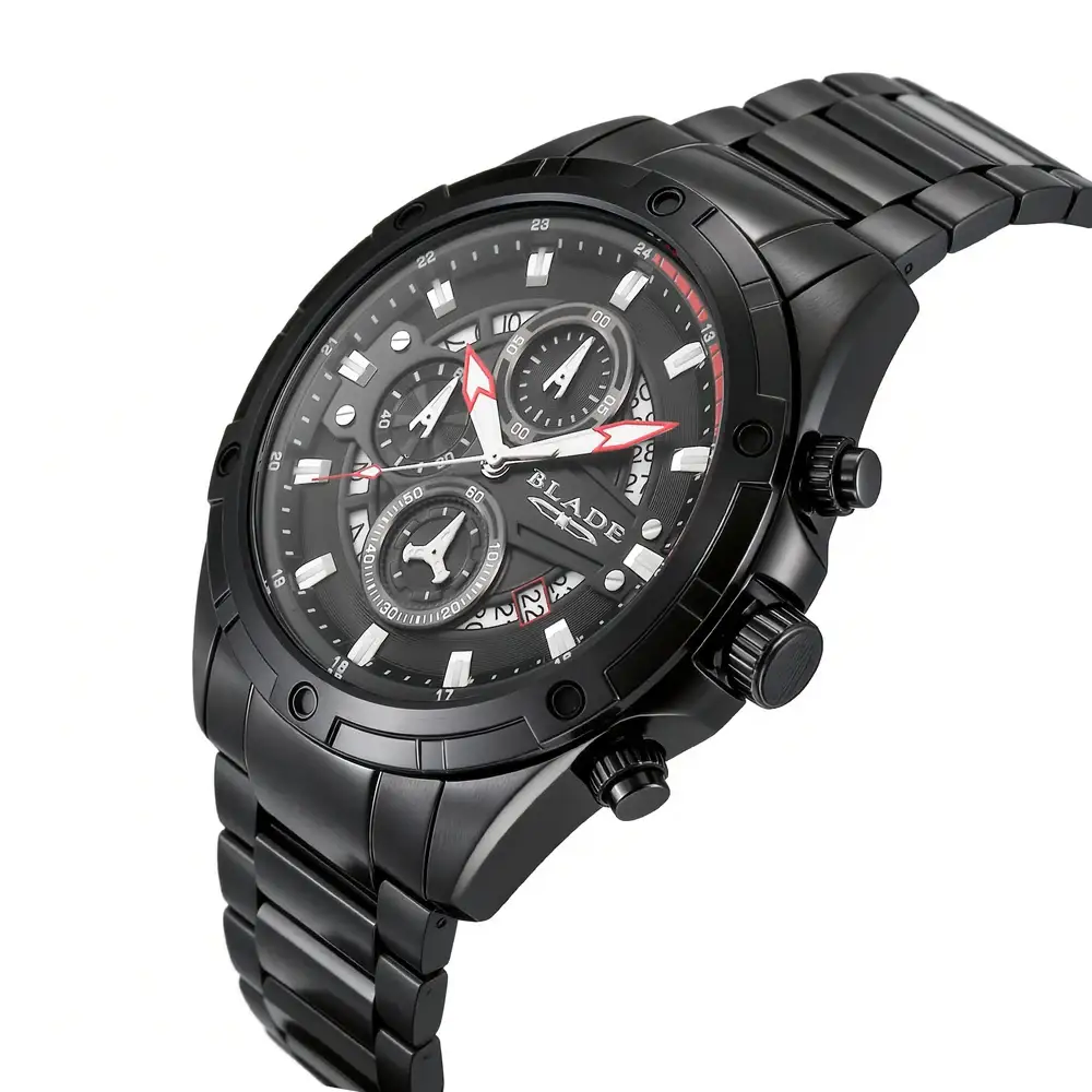 Blade Airfield Imprint Delta Series 46mm Mens Chronograph Watch, 316 Stainless Steel Case, PVD Black Finish, Black Dial, Stainless Steel Band, 10ATM - 3715G2NNN - Image 4